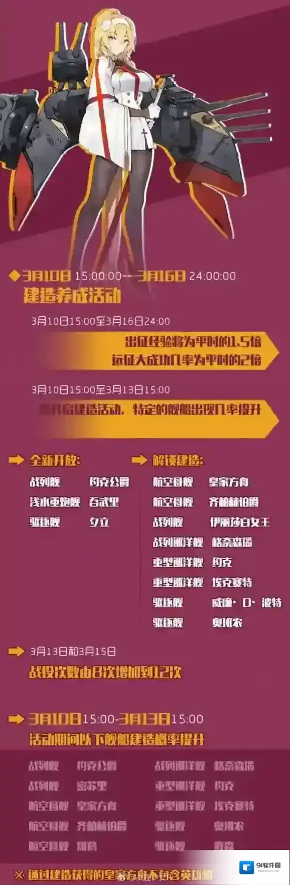 战舰少女R约克公爵圣建活动公告一览