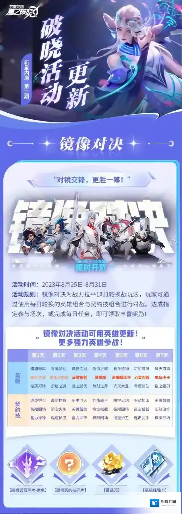 王者荣耀星之破晓活动更新｜镜像对决升级！更多强力英雄参战！