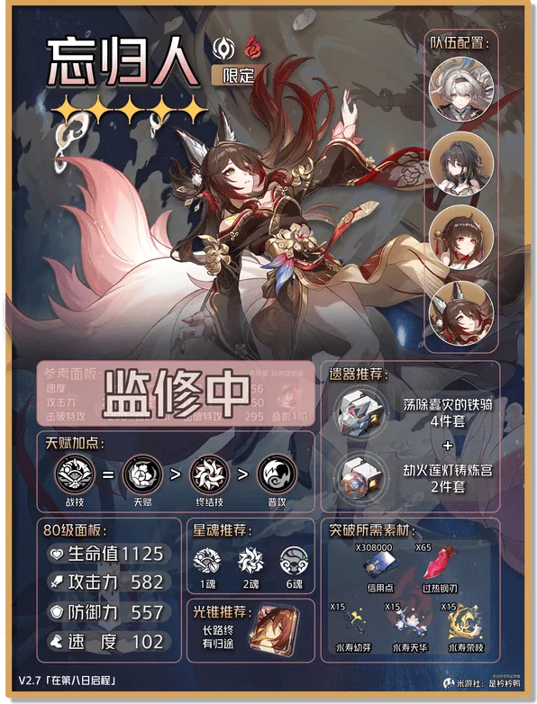 《崩坏星穹铁道》忘归人配队遗器词条面板养成攻略