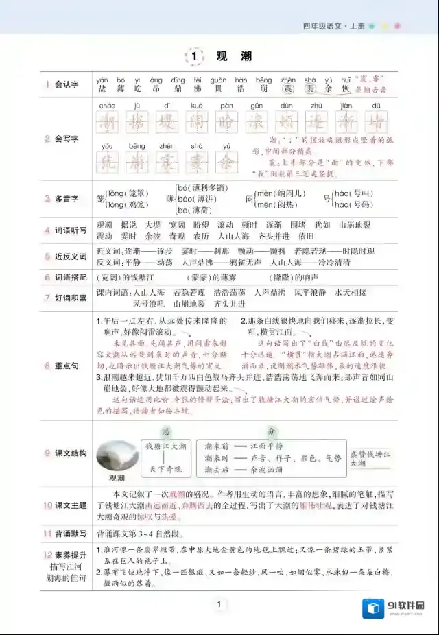 状元语文笔记年级上册